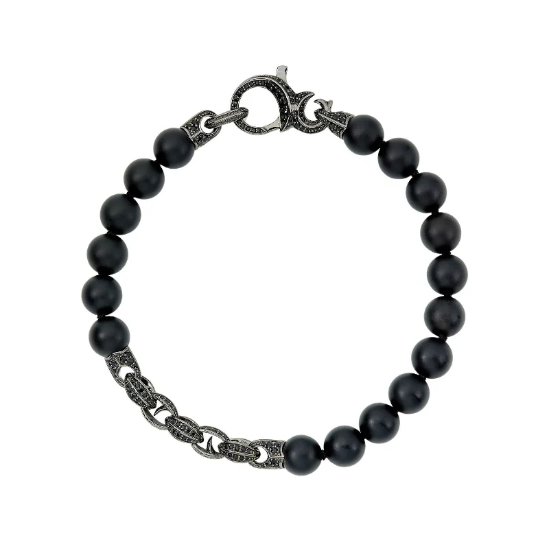 ladies-beaded-wrap-silver-bracelets-Thorn Beaded Bracelet in Black Onyx and Black Sapphire