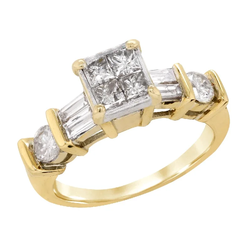 Ladies engagement rings artsy brilliance -YELLOW GOLD ENGAGEMENT RING WITH FANCY CUT DIAMONDS, 1.00 CT TW