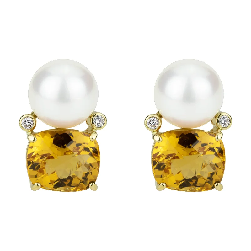 Ladies earrings tactile shine -Earrings - South Sea Pearl, Citrine And Diamond