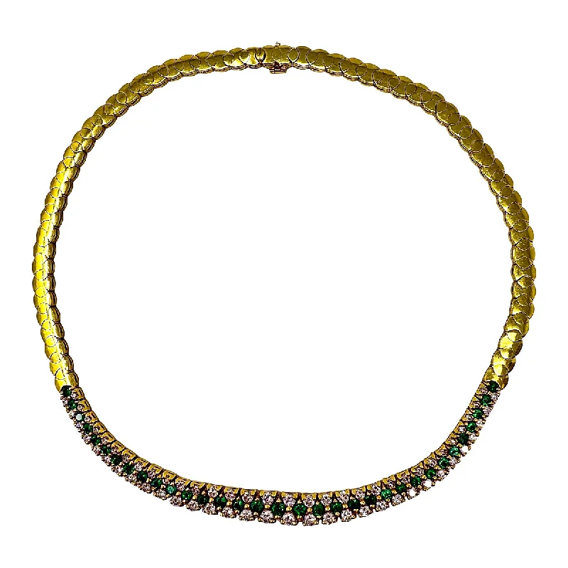 ladies-delicate-pearl-necklaces-18K Gold Necklace with 33 Emeralds and 64 Diamonds