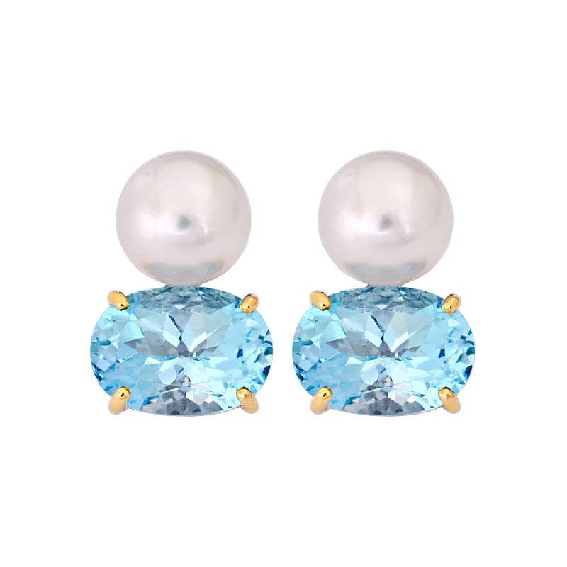 Ladies earrings stylish shine -Earrings- Blue Topaz and South Sea Pearl