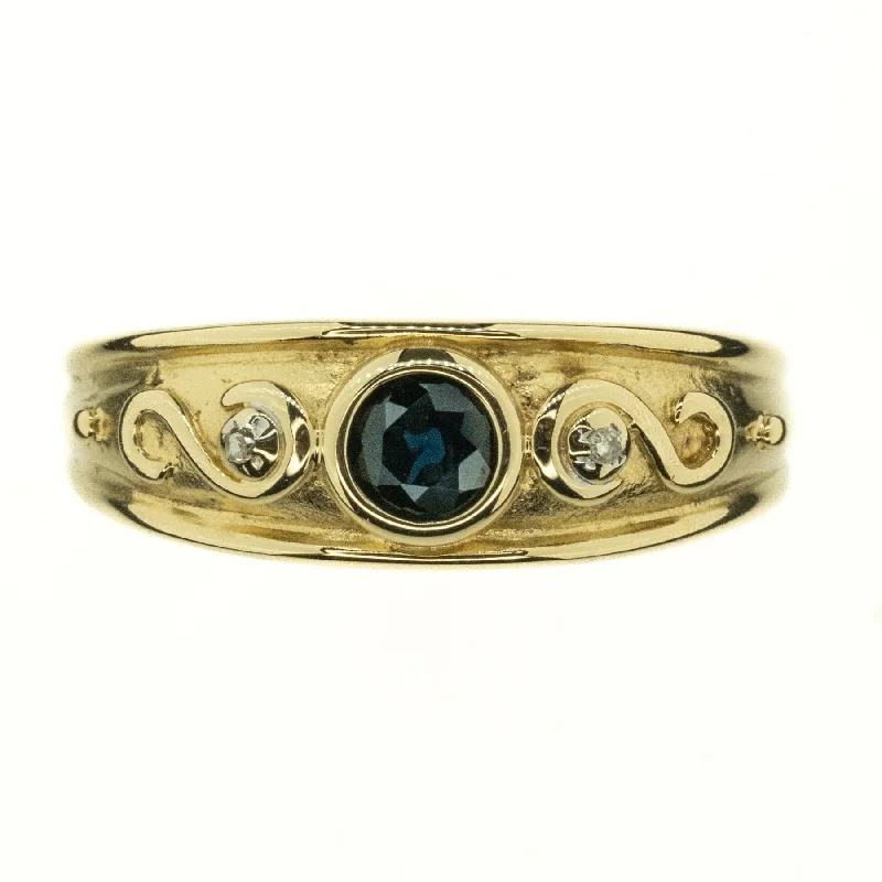 Ladies rings with sky larimar -0.36ctw Round Blue Sapphire & Diamond Ring in 14K Yellow Gold - Size 7