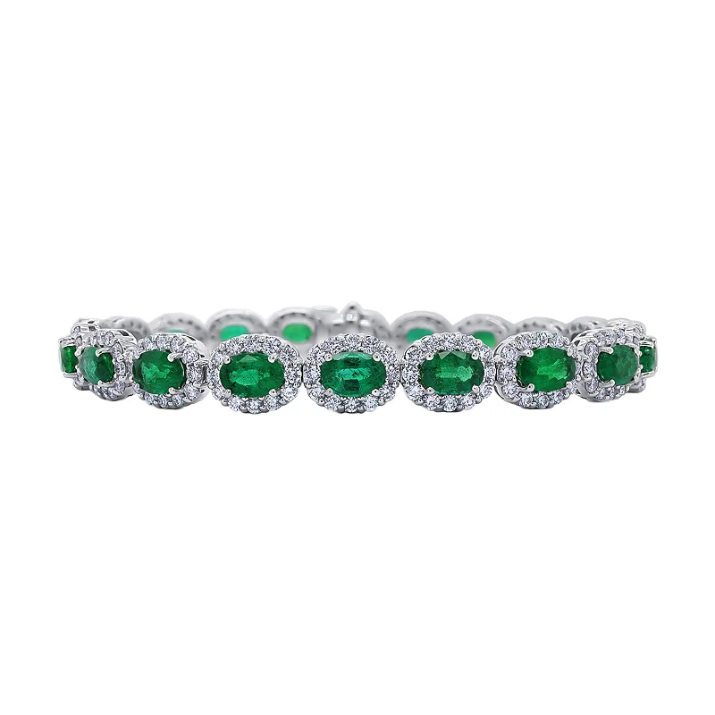 ladies-cross-link-chain-bracelets-Emerald & Diamond Halo Bracelet