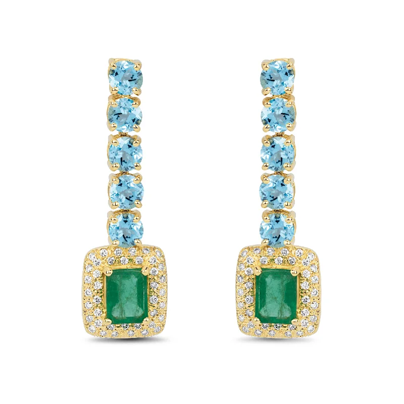 Ladies earrings for adventure vibes -Earrings - Blue Topaz, Emerald and Diamond