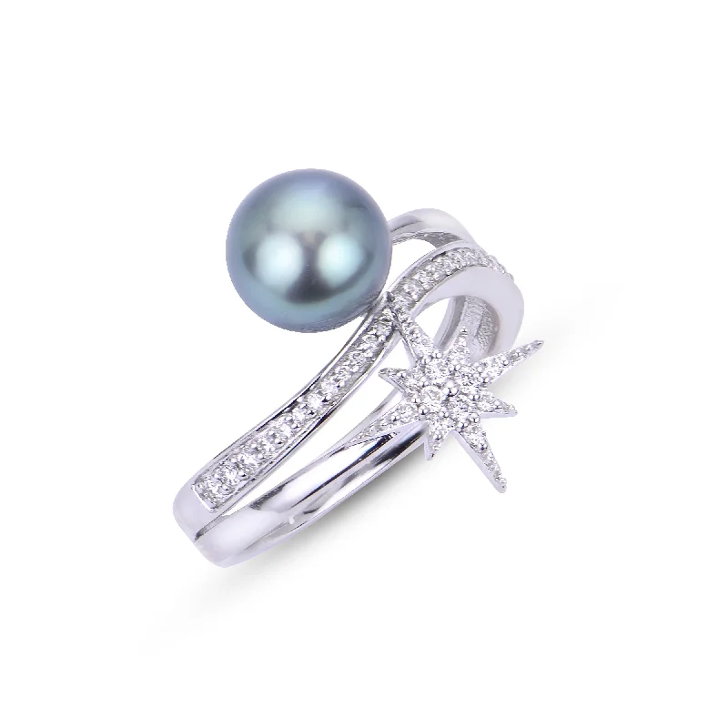 Ladies rings quiet elegance -14KT White Gold Tahitian Pearl Ring