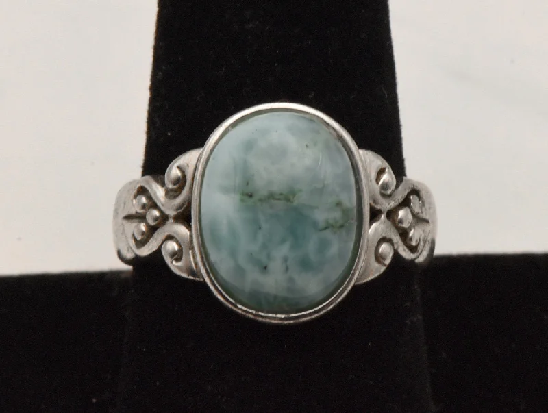 Ladies rings with sunset amber -Vintage Larimar Sterling Silver Ring - Size 9