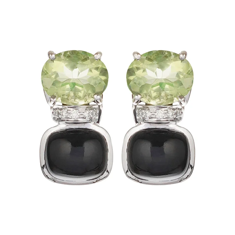 Ladies earrings for musician charm -Earrings - Black Onyx, Green Quartz and Diamond