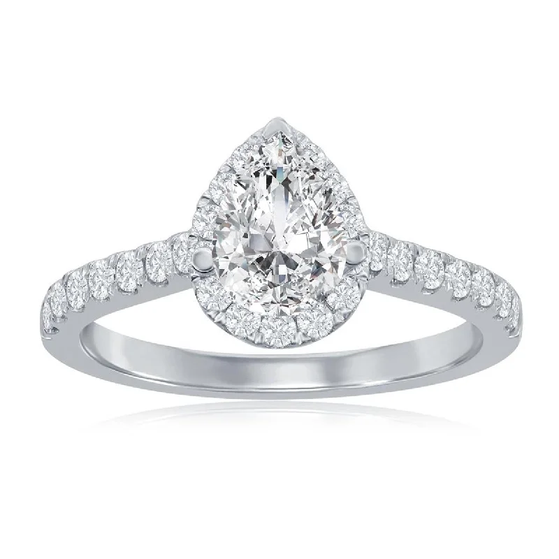 Ladies engagement rings for hangout love -MODERN WHITE GOLD PEAR SHAPED DIAMOND HALO ENGAGEMENT RING SETTING, .46 CT TW