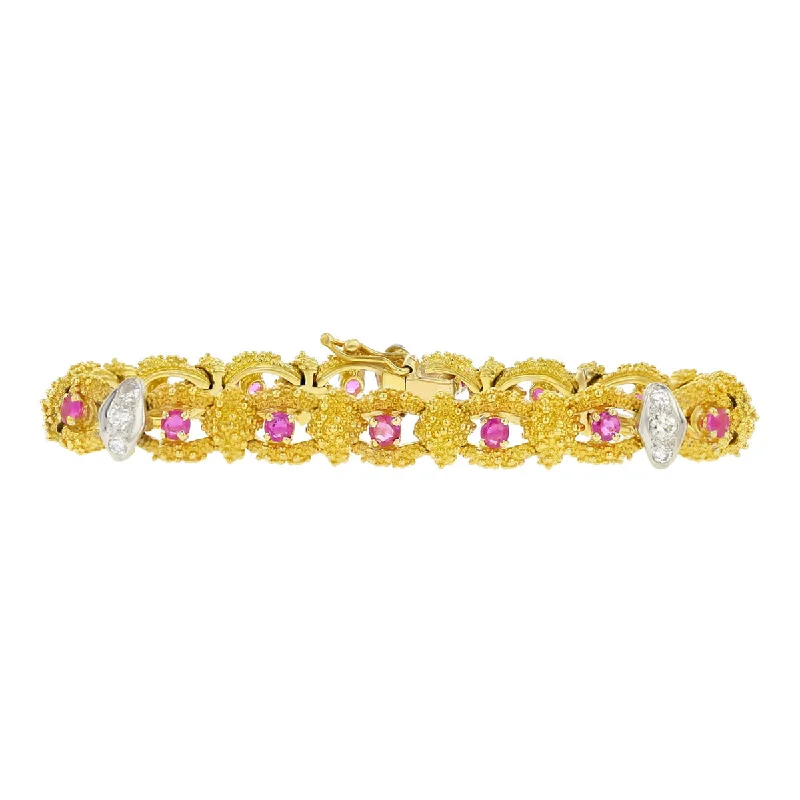 ladies-cross-rope-twist-bracelets-Mid-Century 18K Gold Ruby and Diamond Bracelet