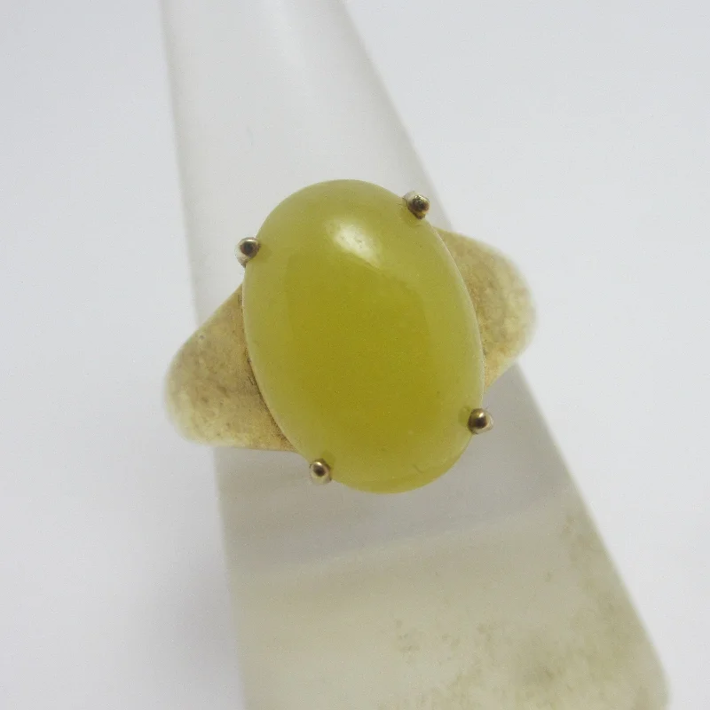 Ladies rings vintage brilliance -Cabochon Yellow Chalcedony Sterling Silver Gilt Ring Vintage c1980