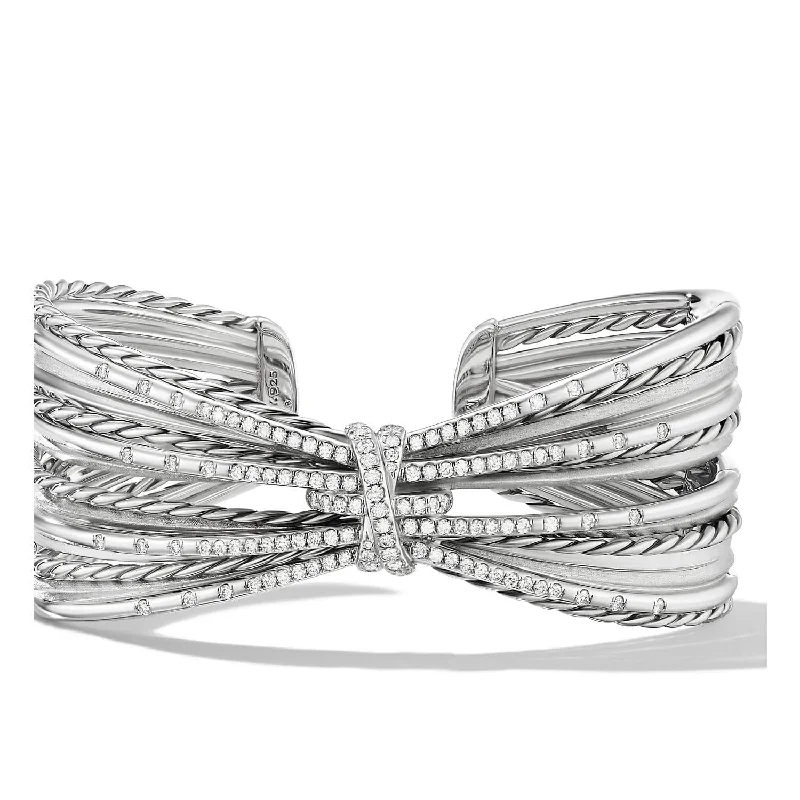 ladies-silver-cable-bracelets-Angelika Four Point Cuff Bracelet in Sterling Silver with Pave Diamonds