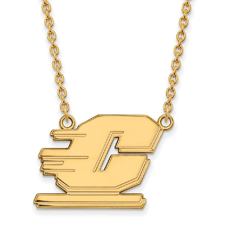 ladies-custom-cable-chain-necklaces-10k Yellow Gold Central Michigan U Large Pendant Necklace