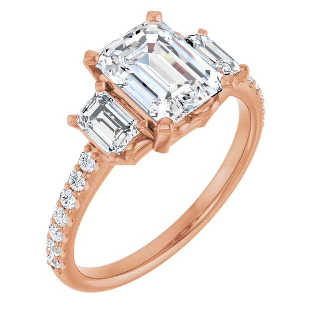 Ladies engagement rings with glow brilliance -EMMA 14K Rose Gold Emerald Cut Engagement Ring