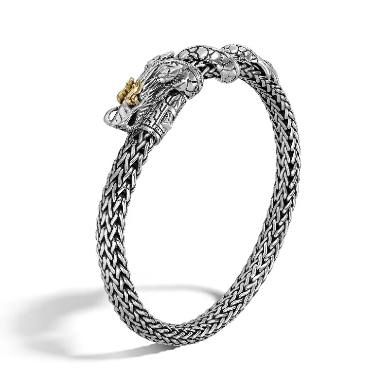 ladies-rope-twist-diamond-bracelets-Legends Naga Gold and Silver Two Tone Dragon Station Small Silver Bracelet