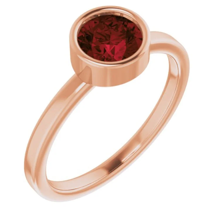 Ladies rings unique shine -14K Rose 6 mm Natural Mozambique Garnet Ring