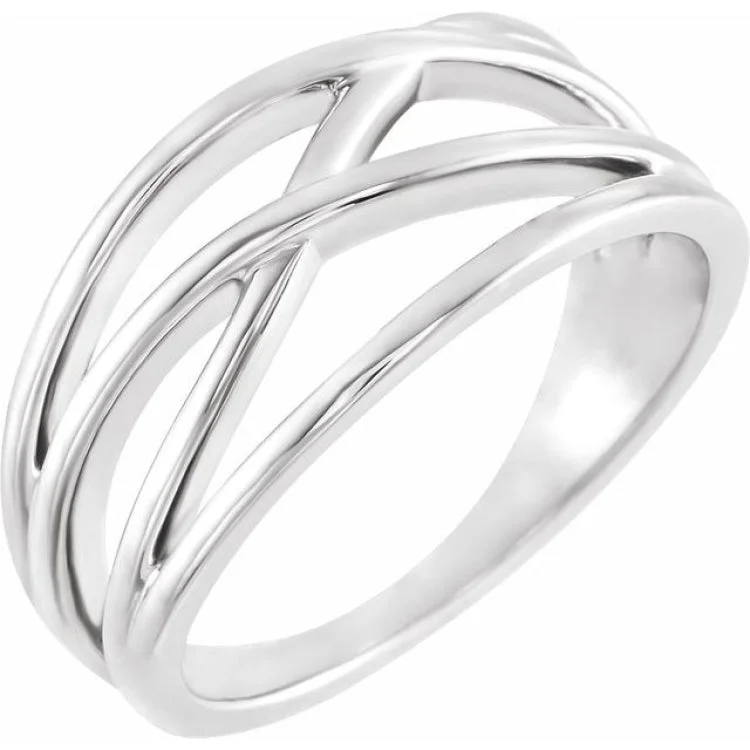 Ladies rings luxe designs -Platinum Criss-Cross Ring