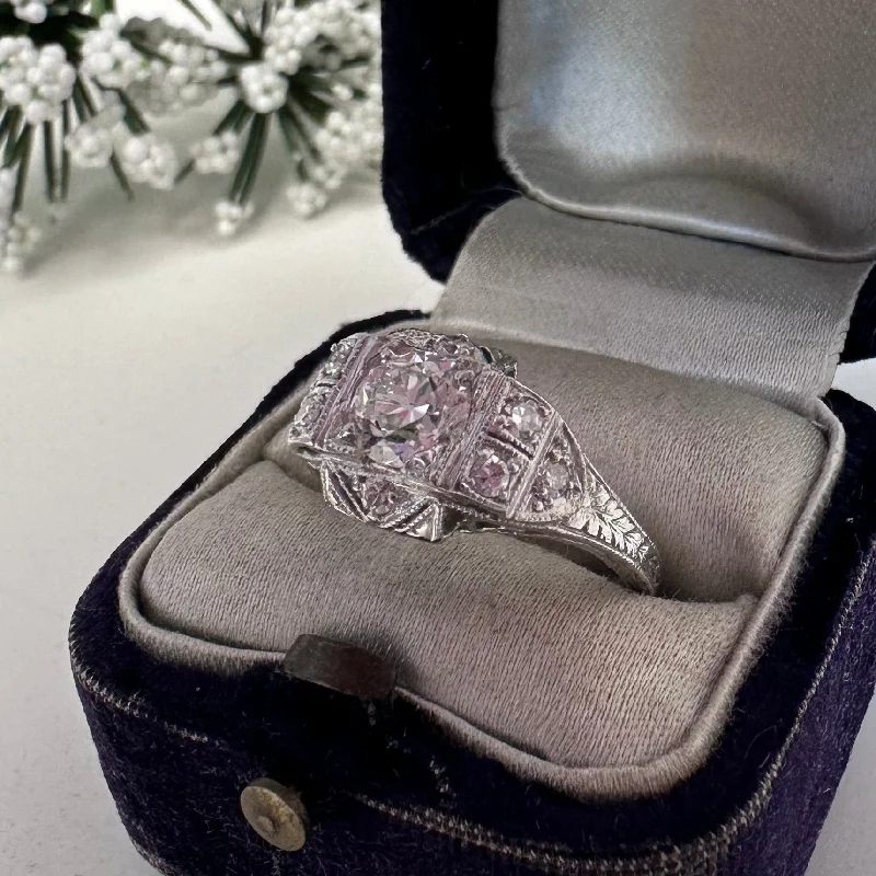 Ladies engagement rings for poet love -Art Deco Diamond Engagement Ring