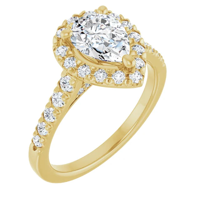 Ladies engagement rings with coal jet -ANGEL 18K Yellow Gold Accented Pear Engagement Ring