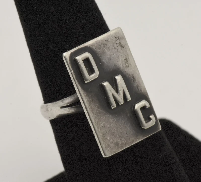 Ladies rings floral elegance -Vintage Handmade Sterling Silver Adjustable Size Monogram "DMC" Ring