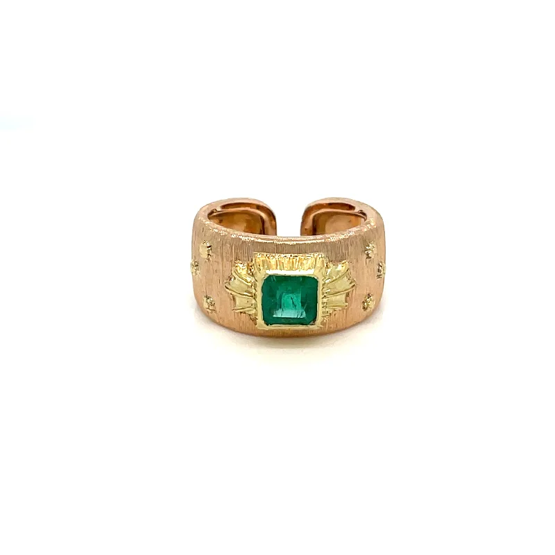 Ladies rings with blaze designs -Mario Buccellati Colombian Emerald Gold Band Ring