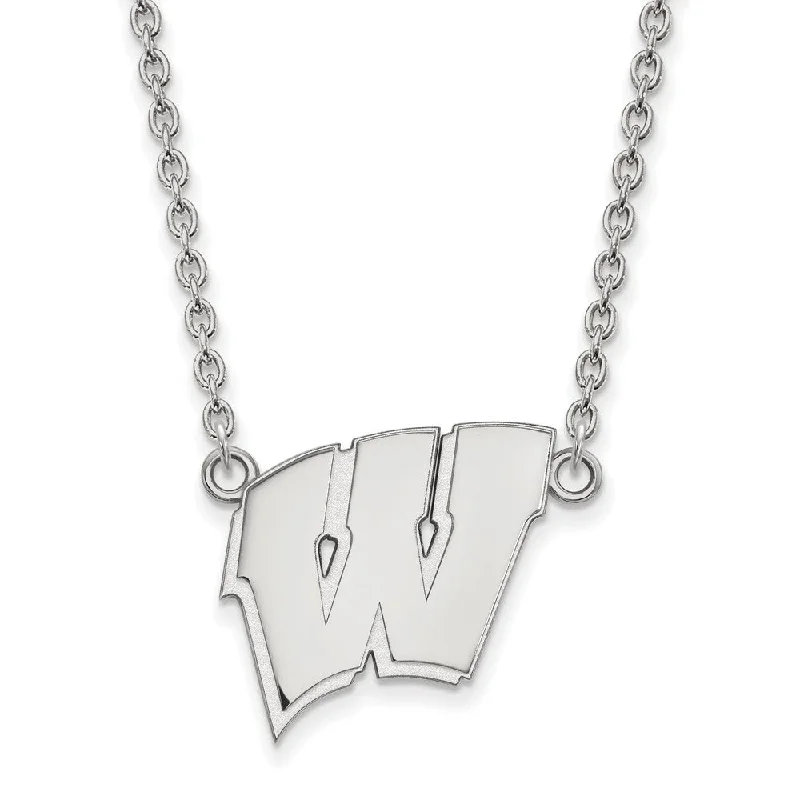 ladies-heart-station-necklaces-14k White Gold U of Wisconsin Large Initial W Pendant Necklace