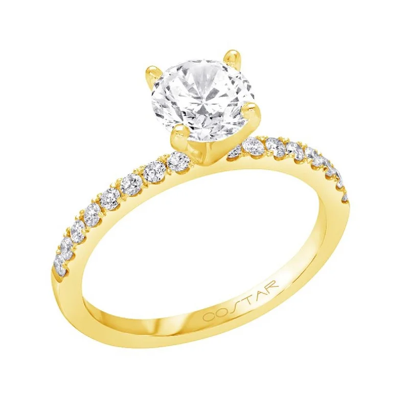 Ladies engagement rings tactile romance -CLASSIC YELLOW GOLD ENGAGEMENT RING SETTING WITH 16 SIDE DIAMONDS, .25 CT TW