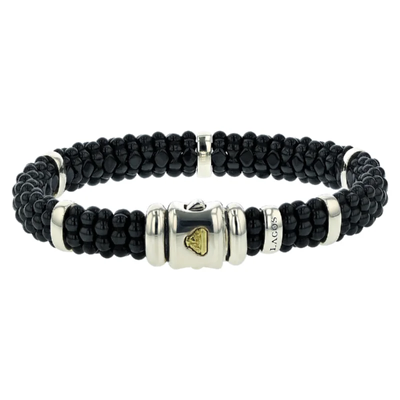 ladies-affordable-woven-cord-bracelets-Lagos Sterling Silver 14K Black Caviar Bracelet