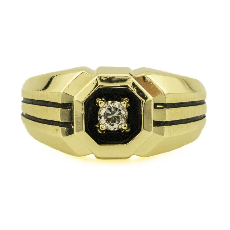 Ladies rings fun elegance -Solitaire Round Brilliant Diamond Gent's Ring in 14K Yellow Gold -Size 6.75