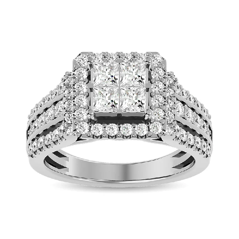 Ladies engagement rings fancy brilliance -Diamond Engagement Ring 1 ct tw in 14K White Gold