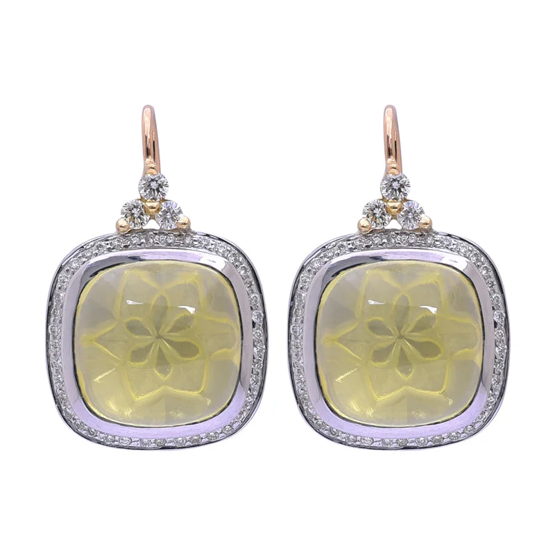 Ladies earrings for travel vibes -Earrings- Lemon Quartz and Diamond