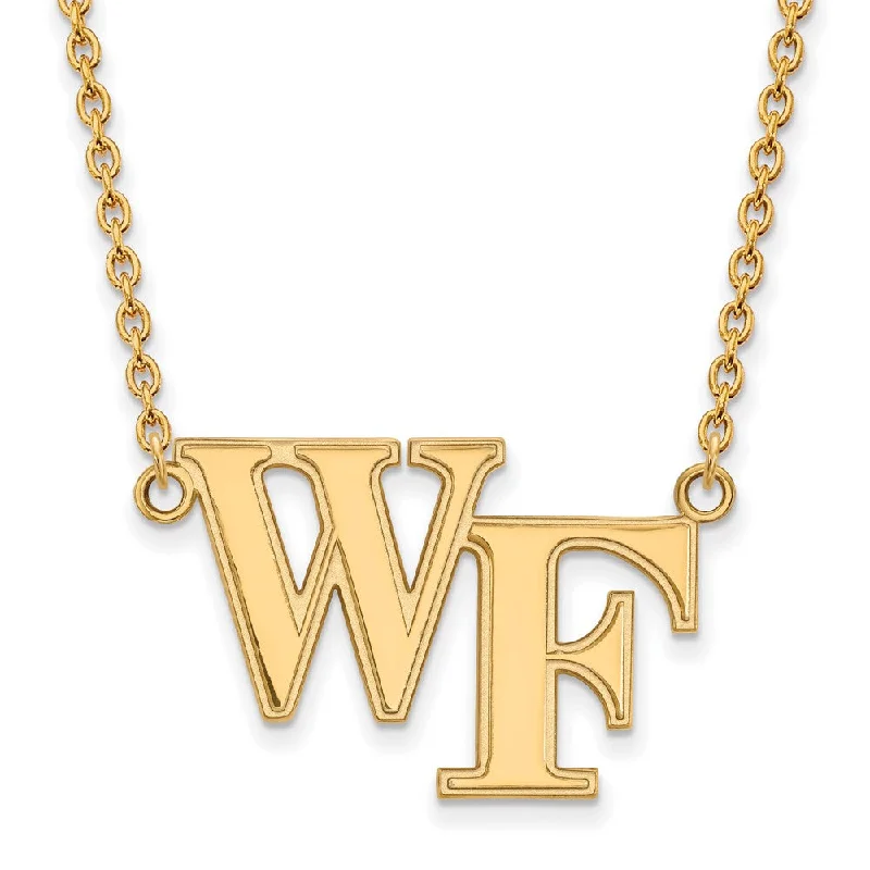 ladies-gold-star-necklaces-14k Gold Plated Silver Wake Forest U Large 'WF' Pendant Necklace