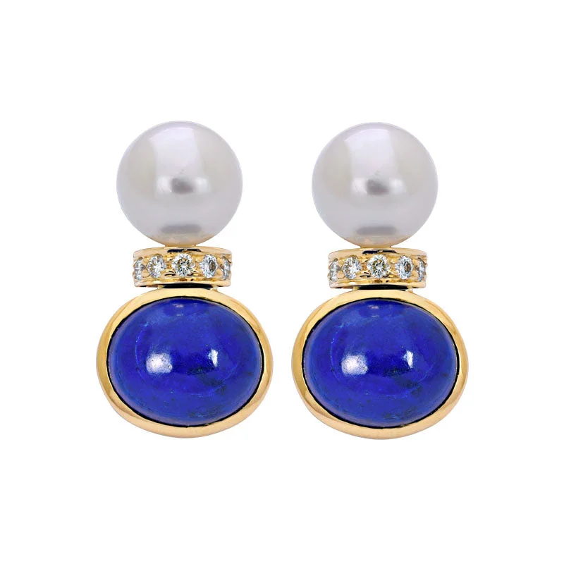 Ladies earrings for fair charm -Earrings- Lapis Lazuli, South Sea Pearl and Diamond