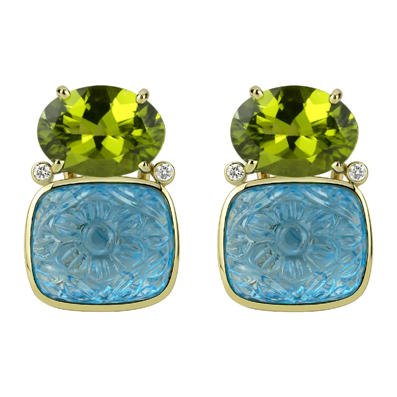 Ladies earrings for vision vibes -Earrings - Peridot , Blue Topaz And Diamond