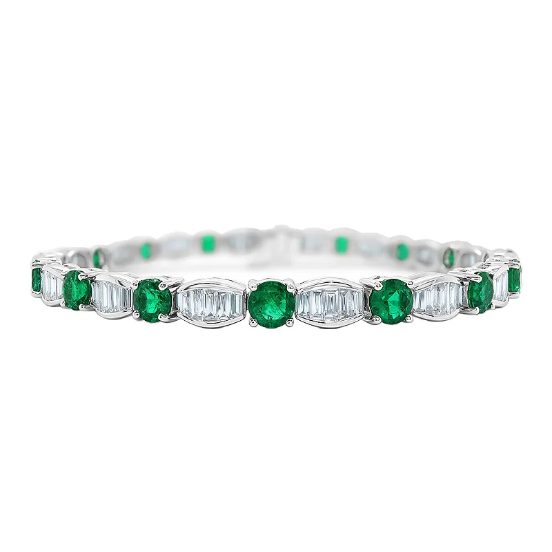 ladies-custom-gold-bracelets-Emerald & Diamond Station Bracelet