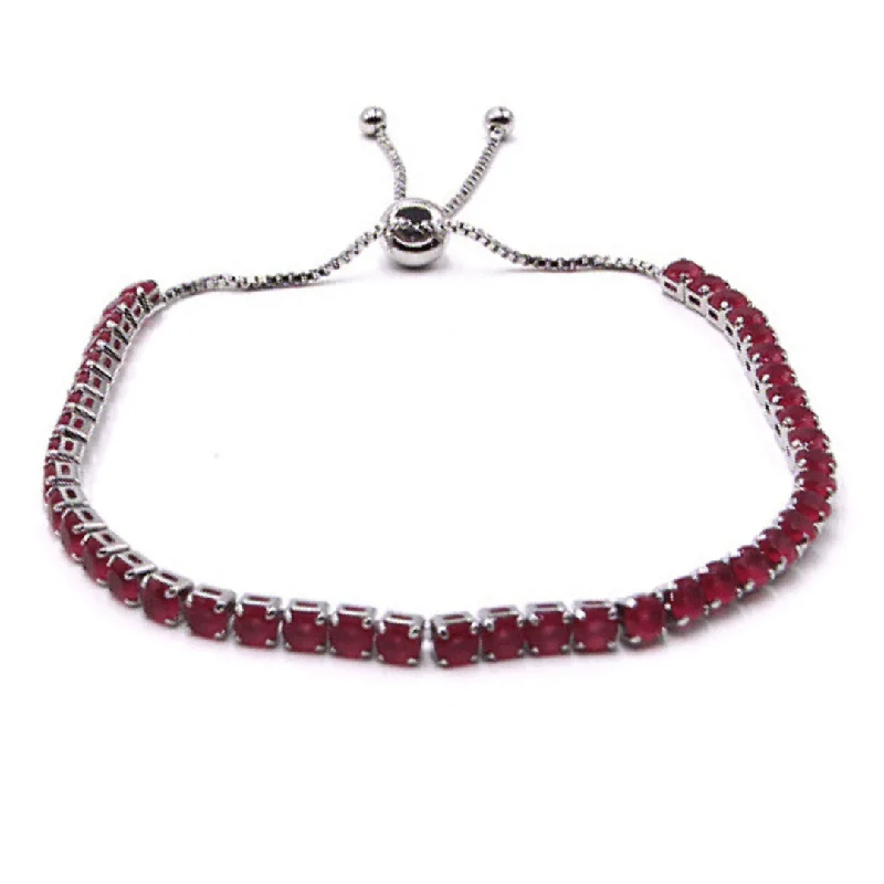 ladies-party-beaded-wrap-bracelets-Ruby Red CZ Tennis Bracelet In Silver