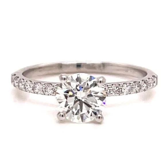 Ladies engagement rings with burst brilliance -14K White Gold Pave Natural Diamond Engagement Ring 1.24tw