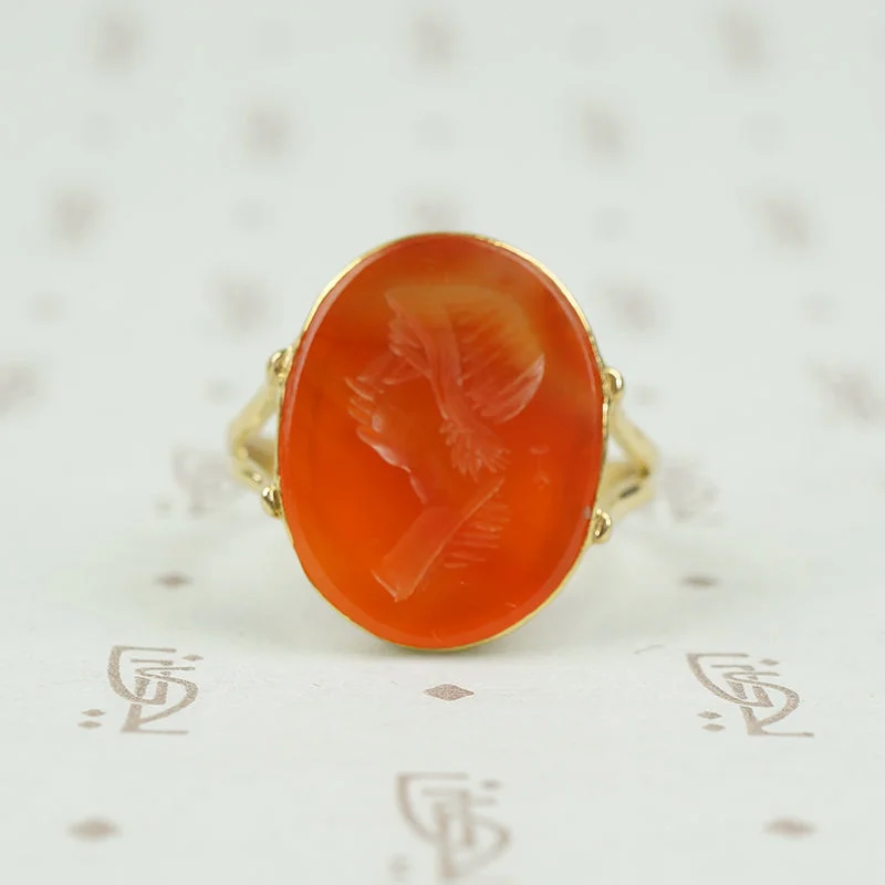 Ladies rings with star designs -Roman Carnelian Portrait Intaglio Ring in 18k Gold