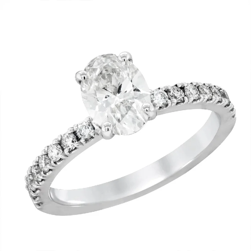 Ladies engagement rings radiant vows -WHITE GOLD ENGAGEMENT RING WITH OVAL LAB GROWN DIAMOND, 1.51 CT TW