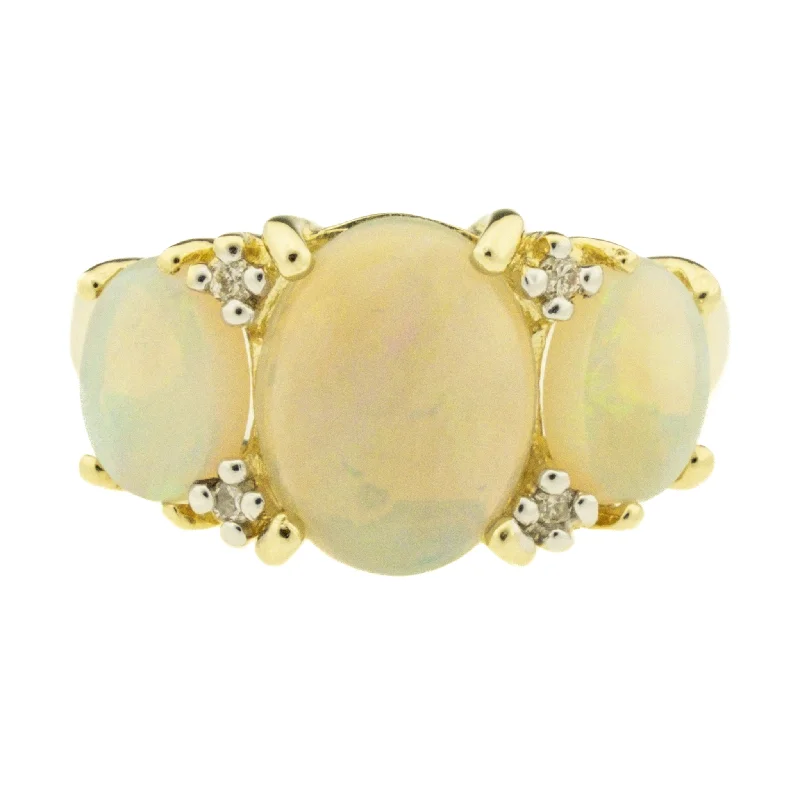 Ladies rings for free-spirit vibes -Oval Opals and Diamond Accented Gemstone Ring in 14K Yellow Gold - Size 5.75