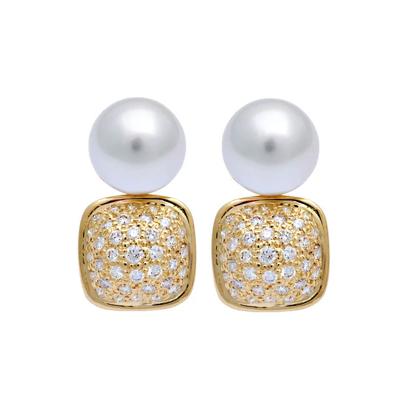 Ladies earrings for lens charm -Earrings-South Sea Pearl and Diamond