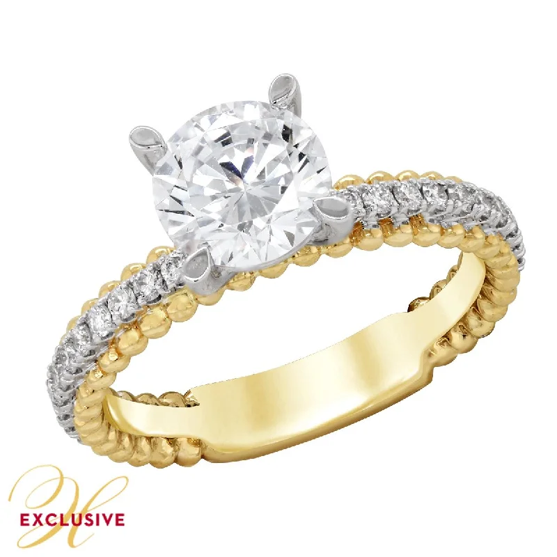 Ladies engagement rings with fin settings -YELLOW GOLD ENGAGEMENT RING SETTING WITH SCALLOPED SHANK, .37 CT TW