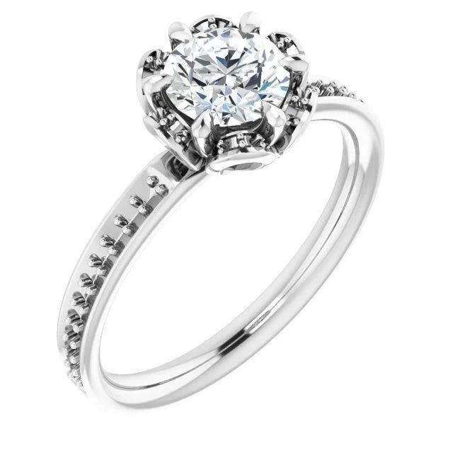 Ladies engagement rings for cafe unions -10K White 5.8 mm Round Cubic Zirconia and 1/8 CTW Natural Diamond Engagement Ring