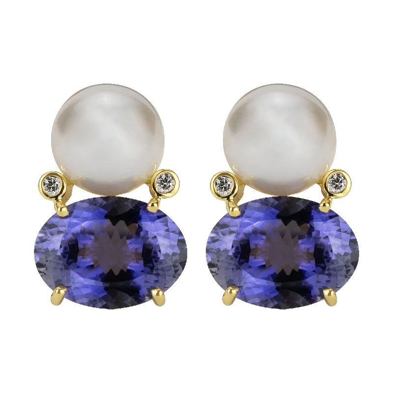 Ladies earrings for guide charm -Earrings - South Sea Pearl, Iolite And Diamond