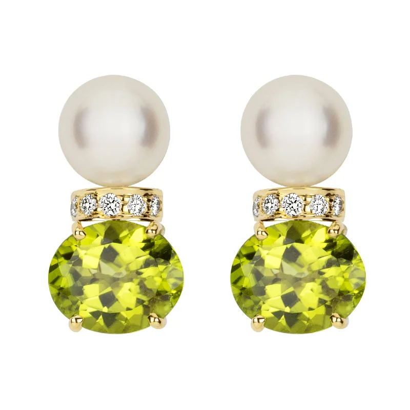 Ladies earrings arched elegance -Earrings - South Sea Pearl, Peridot And Diamond