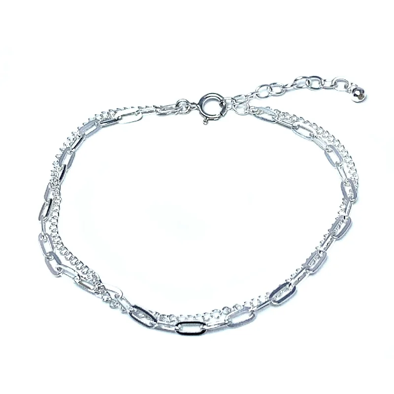 ladies-crystal-silver-bracelets-Double Layered Sterling Silver Chain Bracelet