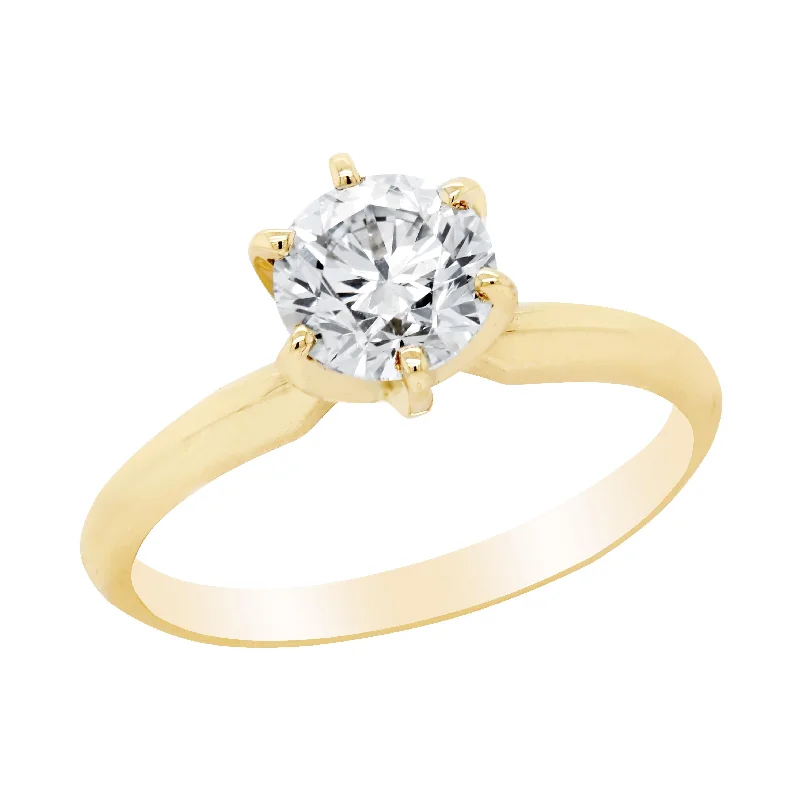 Ladies engagement rings sculpted romance -YELLOW GOLD LAB GROWN SOLITAIRE ENGAGEMENT RING, 1.11 CT