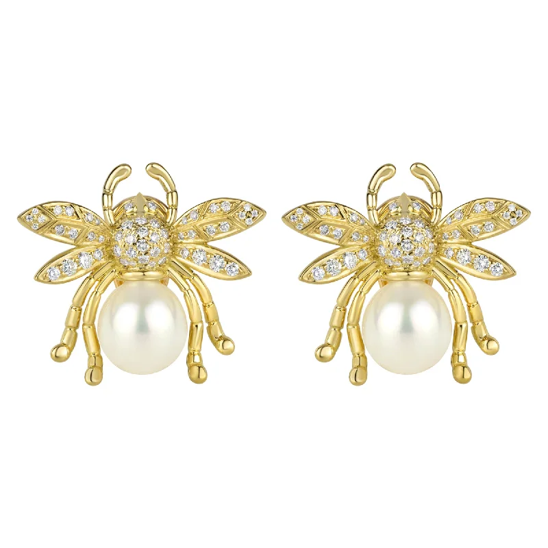 Ladies earrings for gala elegance -Earrings - South Sea Pearl And Diamond