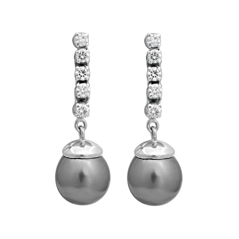 Ladies earrings with trail charms -Earrings-South Sea Pearl and Diamond