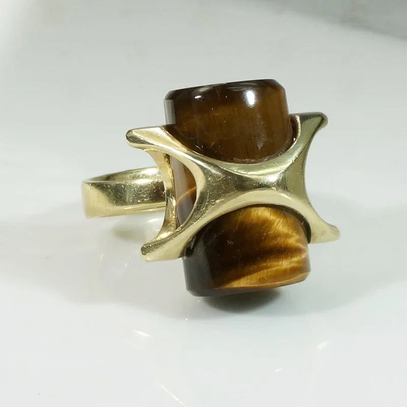 Ladies rings fun brilliance -Astonishing Tigers Eye Sculptural Mid Mod Ring