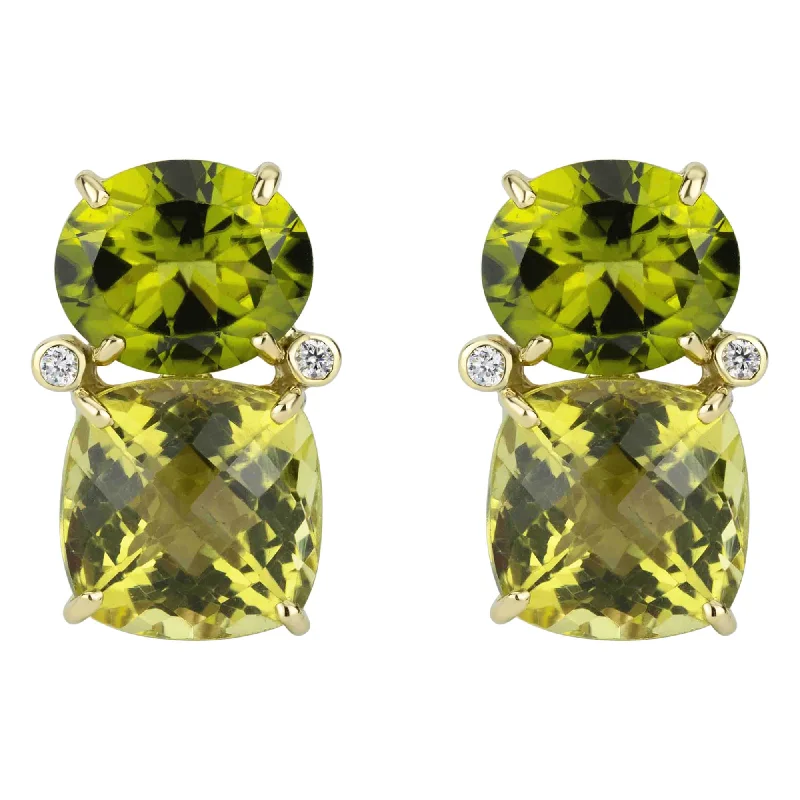 Ladies earrings with faith designs -Earrings - Peridot, Lemon Quartz And Diamond